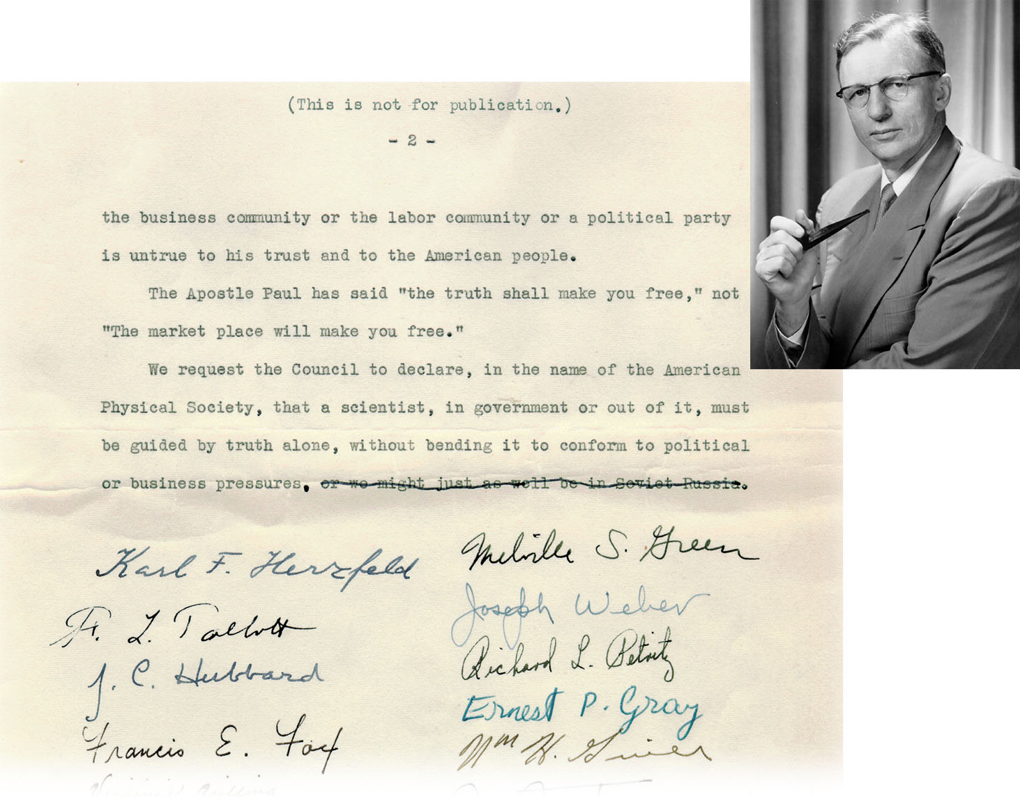 Petition submitted by Washington D.C. area APS members in April 1953 in support of Astin (detail).