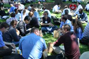 With box lunches, Steve Rolston and others enjoy a picnic.
