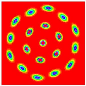 19 electrons trapped in a spherical electric field. 