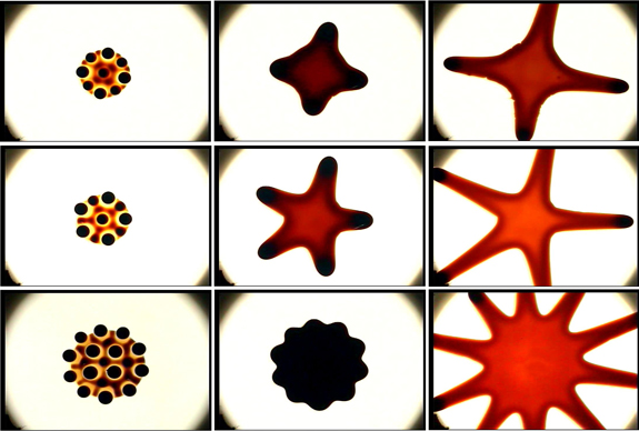 starburst-like patterns of magnetic drops