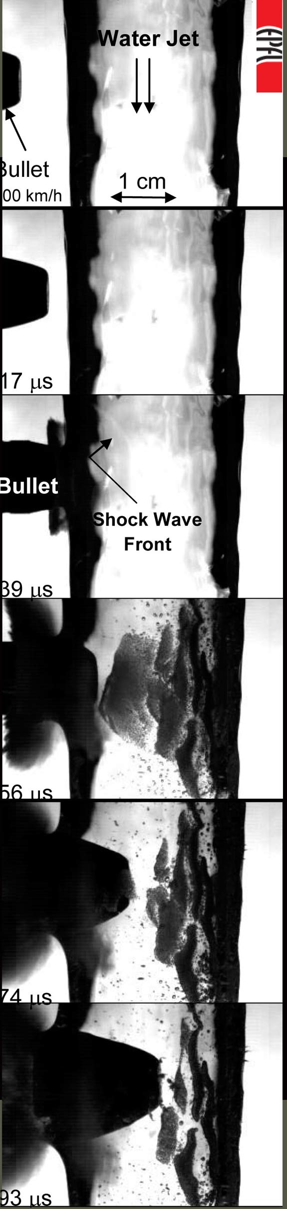 High-speed visualization of 500 km/h bullet on a water jet