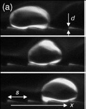 Fig.2 Nitrogen drop in leidenfrost state moving at 5cm.s-1 on a sawtooth-shaped surface (image from Linke)