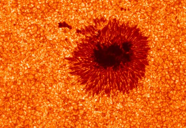 Image of a sunspot and solar granulation obtained from Hinode spacecraft.