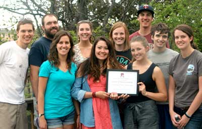 Members of University of Denver Society of Physics Students (SPS) after receiving University of Denver’s Outstanding Student Organization Award in 2014