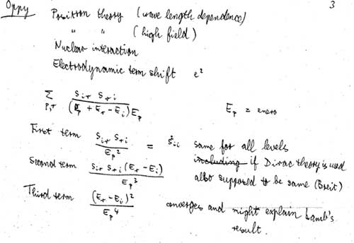 Fig. 2. Bethe’s handwritten notes of Oppenheimer’s talk.