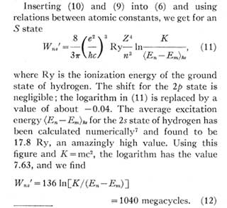 Fig. 4. Excerpt from Bethe, 'The electromagnetic shift of energy'