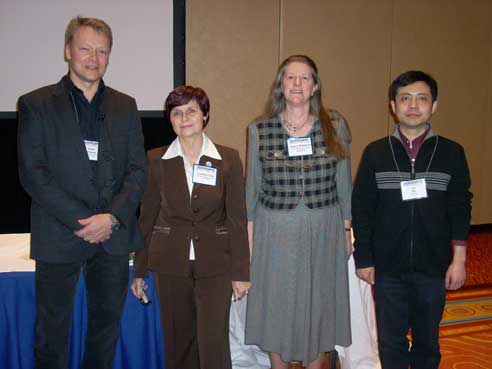 Dr. Pekka Hirvonen (Finland), Dr. Jozefina Turlo (Poland), Dr. Cherrill Spencer (SLAC), session organizer, and Dr. Lei Bao