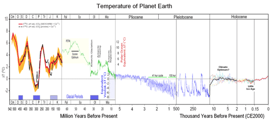 Figure 1. Temperature of the Earth over the Phanerozoic eon. Figure from Wikipedia [1].